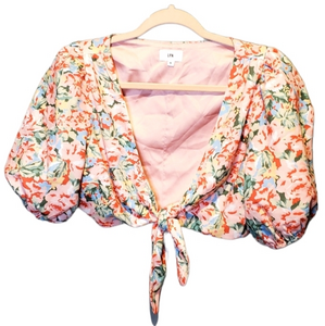 LPA Revolve Floral Croptop Shrug Top Lined‎ Silky Pink Medium